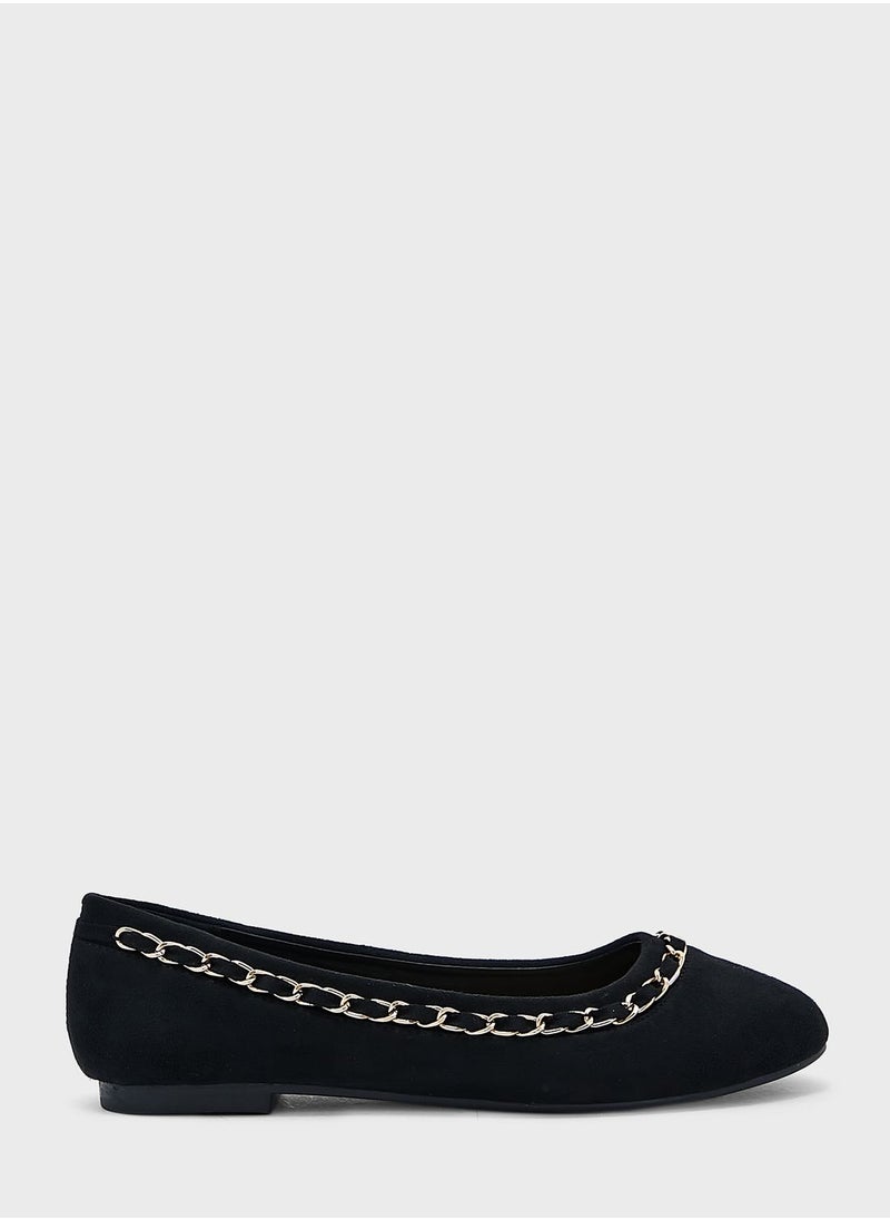 ELLA - Faux Suede Chain Detail Pointed Flat Shoe - Image 1