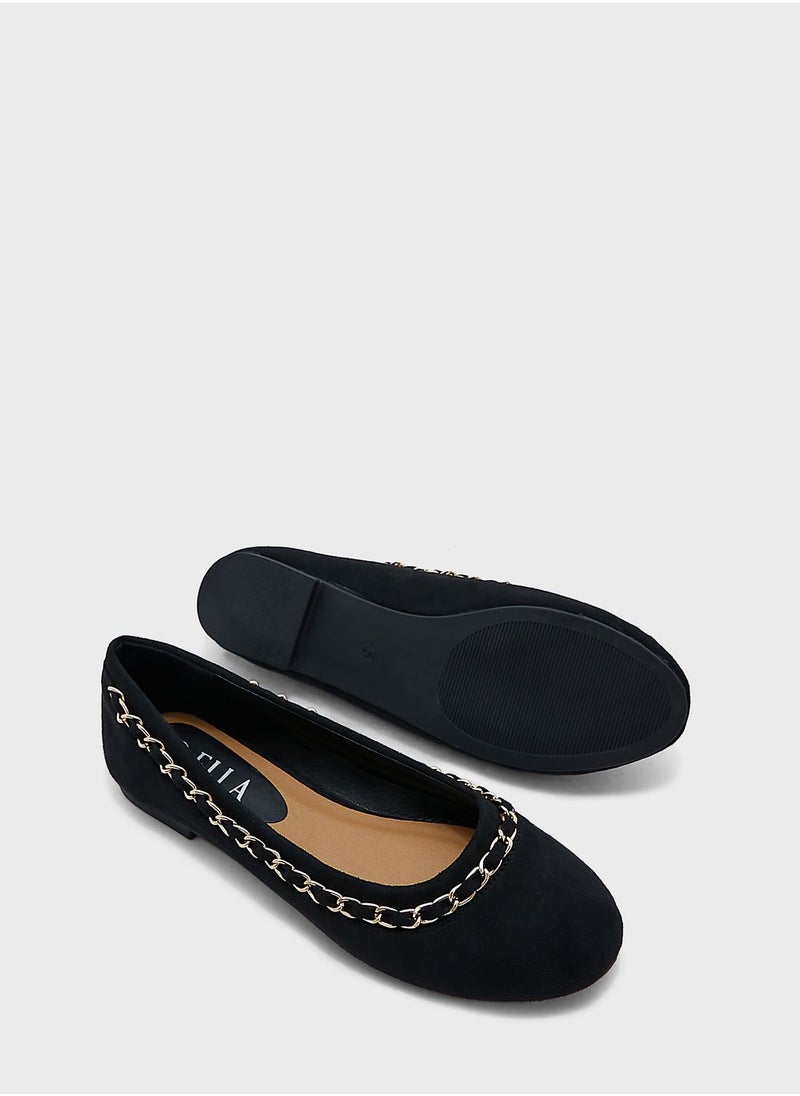 ELLA - Faux Suede Chain Detail Pointed Flat Shoe - Image 1