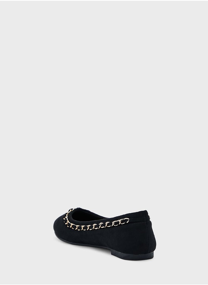 ELLA - Faux Suede Chain Detail Pointed Flat Shoe - Image 1