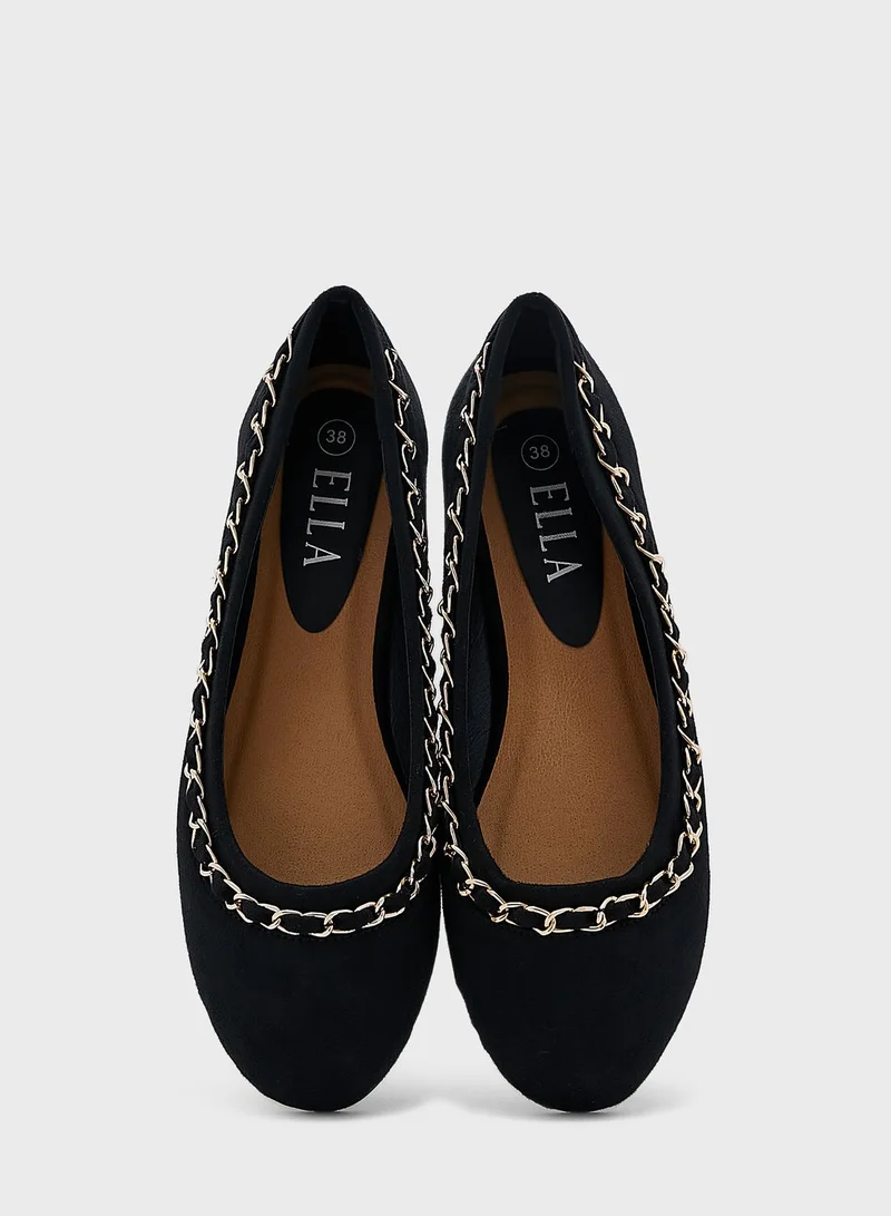 ELLA Faux Suede Chain Detail Pointed Flat Shoe