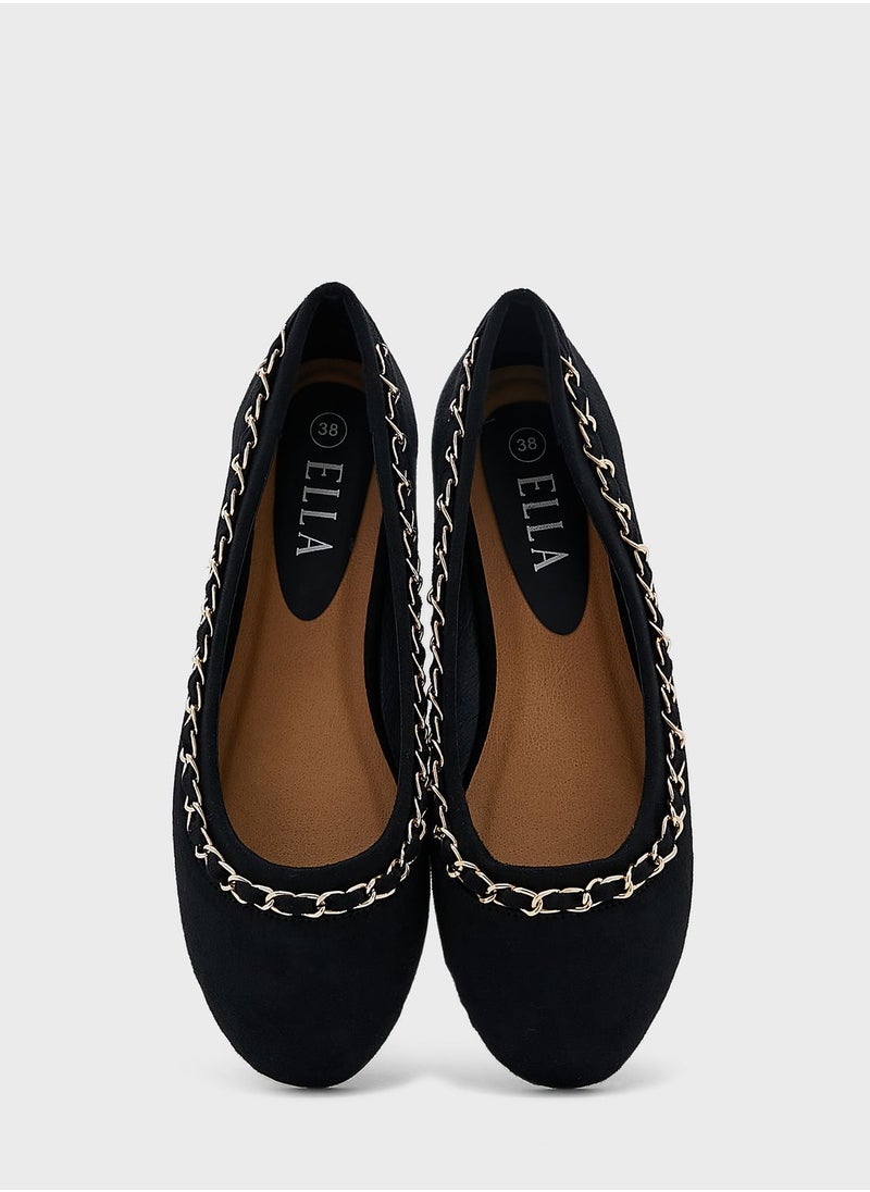 ELLA - Faux Suede Chain Detail Pointed Flat Shoe - Image 1