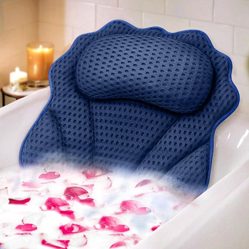 RUVINCE Bath Pillow RUVINCE Ergonomic Luxury Bathtub Pillow with Head,Neck, Shoulder and Back Support, 4D Bath Pillows for tub with 6 Powerful Suction Cups, Fits All Bathtub, Spa Tub, Hot Jacuzzi (Dark Blue) - Image 1