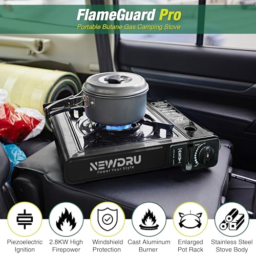 NEWDRU FlameGuard Pro Portable Butane Gas Camping Stove | Adjustable Flame, Overvoltage Protection | Lightweight & Durable for Outdoor Cooking (Without gas can) - Black - Image 4