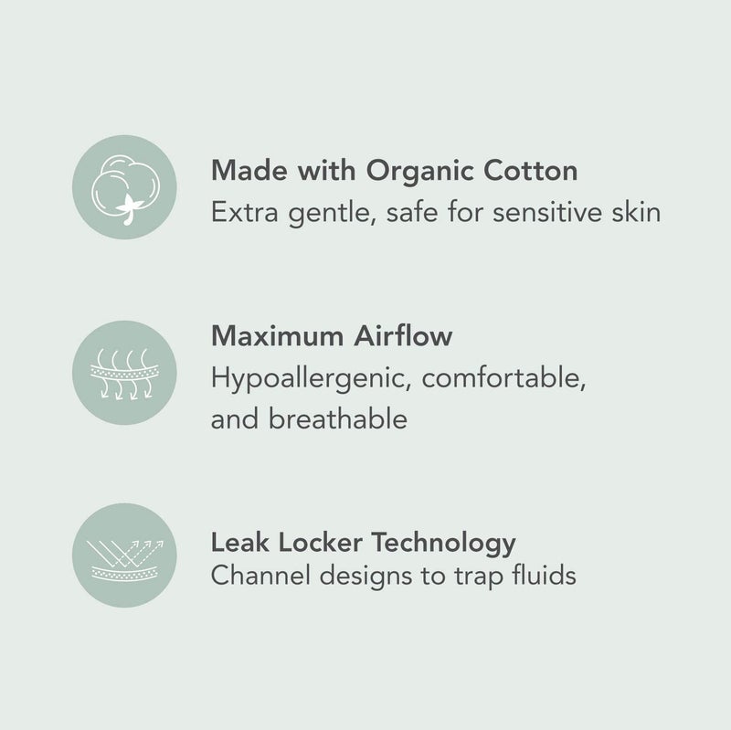 Rael Reusable Pads, Organic Cotton Cover Pad - Postpartum and Period Essential, Heavy Absorbency, Thin Cloth, Leak-Free, Washing Machine Safe (3 Count, Overnight) - Image 4