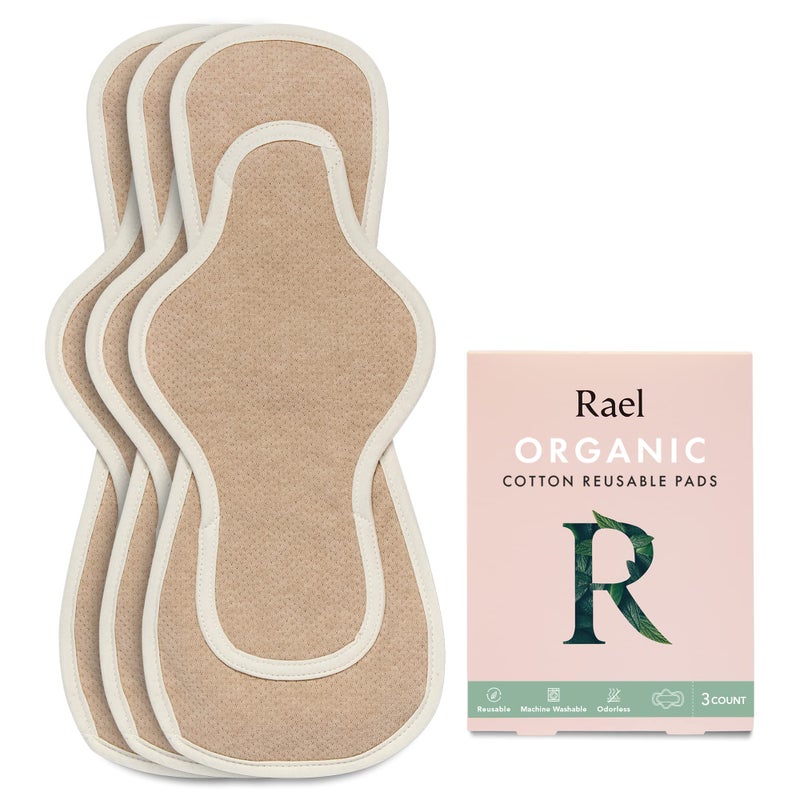 Rael Reusable Pads, Organic Cotton Cover Pad - Postpartum and Period Essential, Heavy Absorbency, Thin Cloth, Leak-Free, Washing Machine Safe (3 Count, Overnight) - Image 1