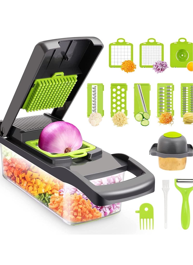 Raxoom Vegetable Chopper,Senbowe Multifunctional 13-in-1 Food Choppers Onion Chopper Vegetable Slicer Cutter Dicer Veggie chopper with 8 Blades,Colander Basket,Container for Salad Potato Carrot Garlic - Image 1