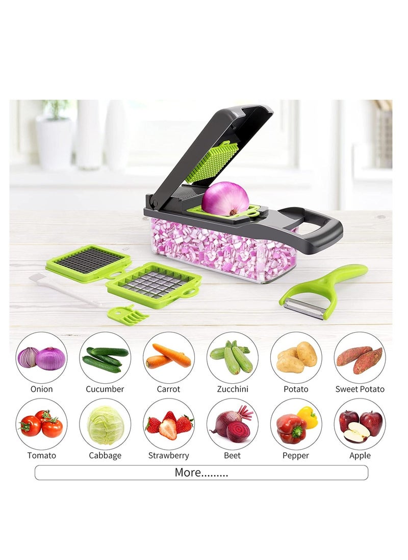 Raxoom Vegetable Chopper,Senbowe Multifunctional 13-in-1 Food Choppers Onion Chopper Vegetable Slicer Cutter Dicer Veggie chopper with 8 Blades,Colander Basket,Container for Salad Potato Carrot Garlic - Image 4