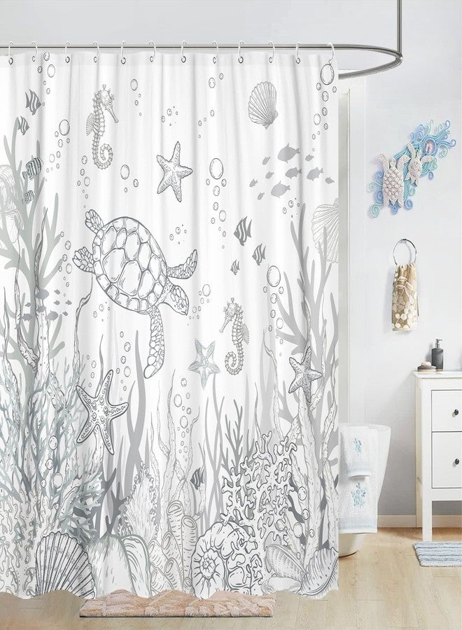 Lifeella Nautical Coastal Turtle Shower Curtain, Coral Starfish Seashell Ocean Themed Bathroom Curtain, Underwater Seahorse Bathroom Decor Grey 72 x 72 inch - Image 4