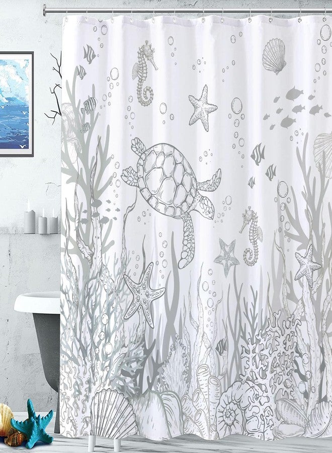 Lifeella Nautical Coastal Turtle Shower Curtain, Coral Starfish Seashell Ocean Themed Bathroom Curtain, Underwater Seahorse Bathroom Decor Grey 72 x 72 inch - Image 3