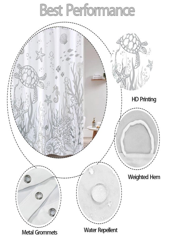 Lifeella Nautical Coastal Turtle Shower Curtain, Coral Starfish Seashell Ocean Themed Bathroom Curtain, Underwater Seahorse Bathroom Decor Grey 72 x 72 inch - Image 5