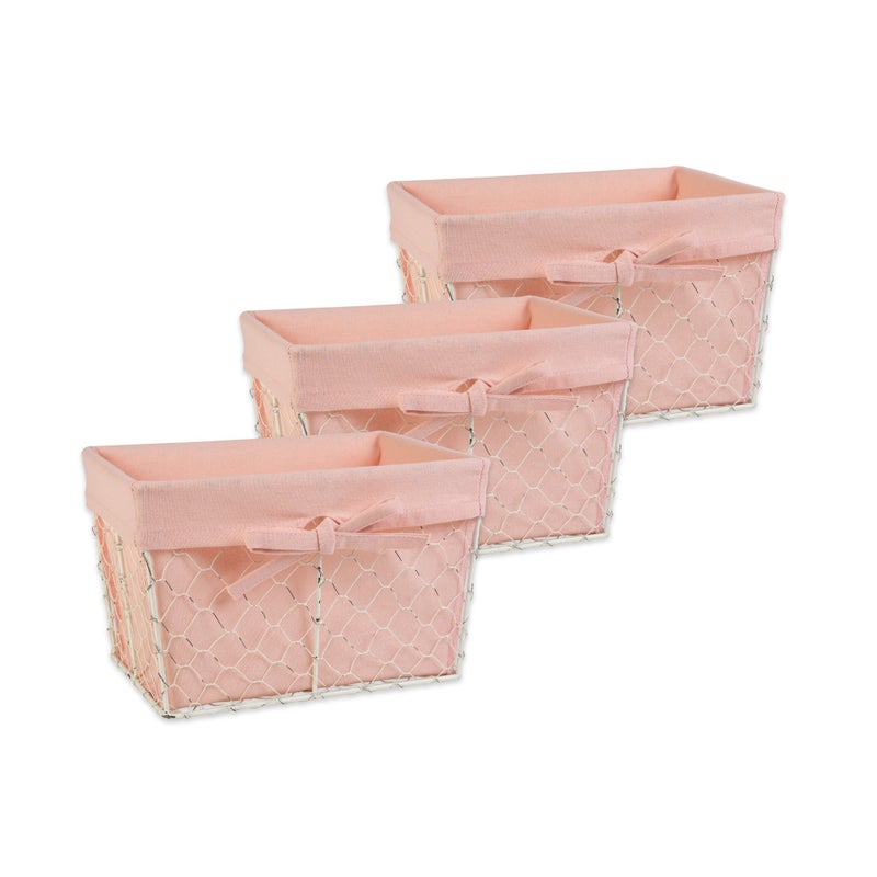 DII DII Farmhouse Chicken Wire Storage Baskets with Liner Small Antique Blush 9x7x6 3 Piece 