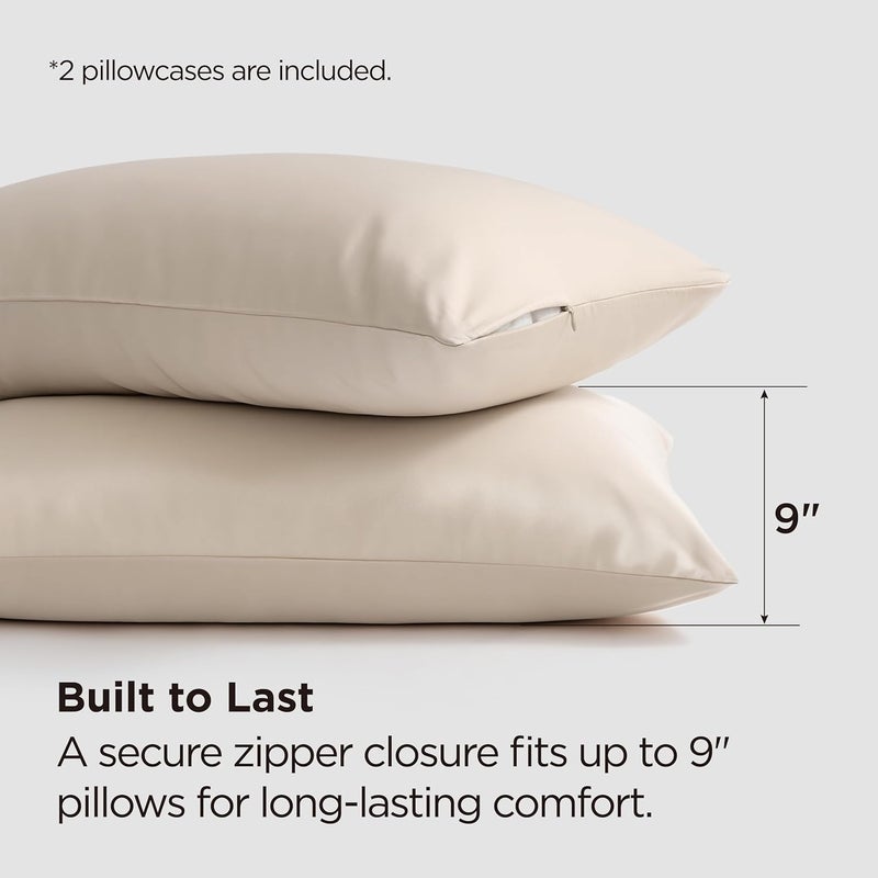 Bedsure Zipper Pillow Cases Queen, Cooling Pillow Cases Queen Size Set of 2, Rayon Derived from Bamboo Cooling Pillowcases for Hot Sleepers, Soft & Breathable Bed Pillow Covers, Beige, 20x30 Inches - Image 4
