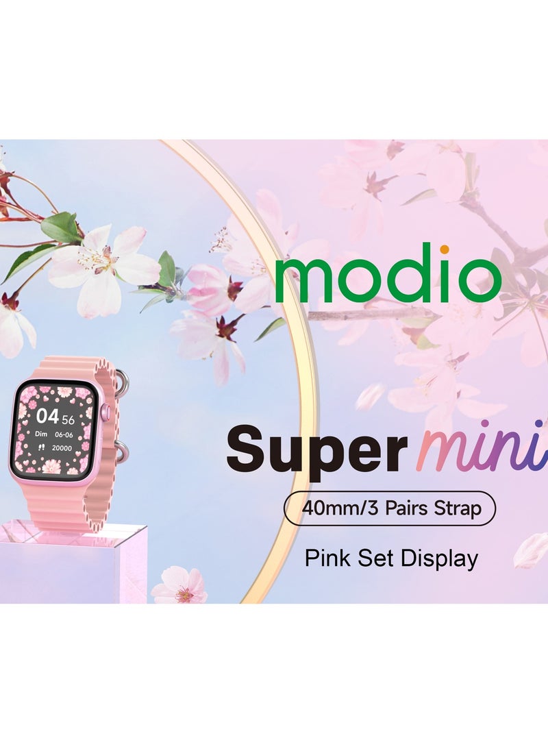 modio - Modio Super Mini Ladies Special Smart Watch with Three Set Strap and Wireless Charger Pink - Image 1