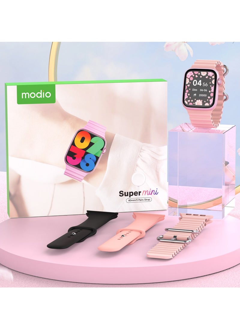 modio - Modio Super Mini Ladies Special Smart Watch with Three Set Strap and Wireless Charger Pink - Image 1