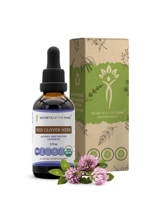 Secrets of the Tribe USDA Certified Organic Red Clover Tincture | Alcohol FREE Extract, High Potency Herbal Drops | Made with 100% Certified Organic Red Clover (Trifolium) - Image 1