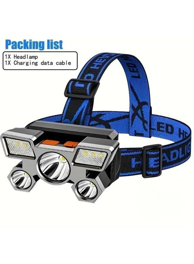 Blue USB Rechargeable LED Headlamp 5 Mode Super Bright for Outdoor Fishing Hiking - Image 2