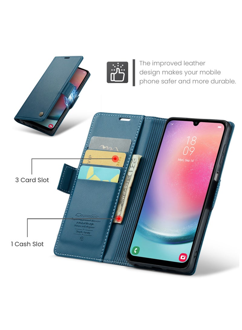 Flip Wallet Case for Samsung Galaxy A24 4G, Leather Magnetic Attachment Flip Case Blue  - Image 2