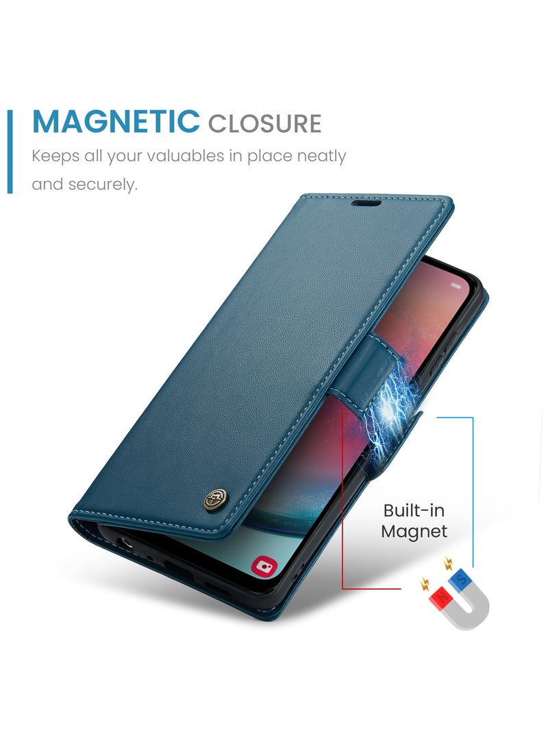Flip Wallet Case for Samsung Galaxy A24 4G, Leather Magnetic Attachment Flip Case Blue  - Image 3