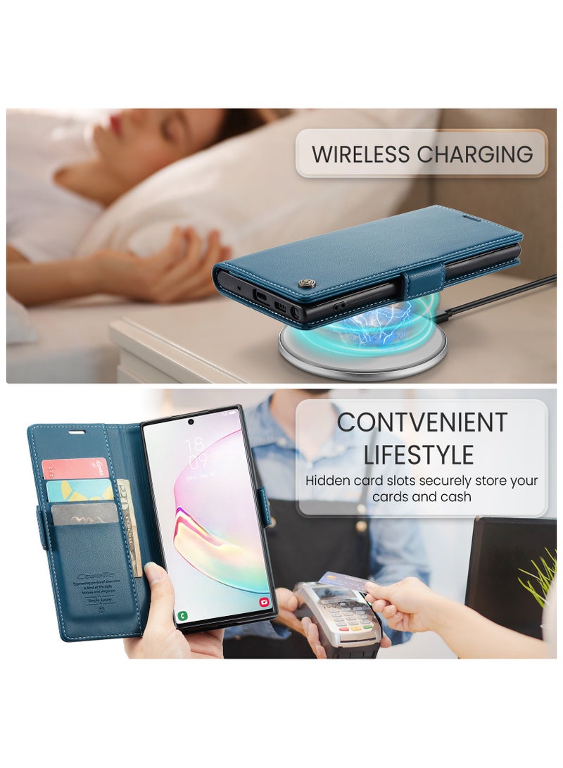 Flip Wallet Case for Samsung Galaxy A24 4G, Leather Magnetic Attachment Flip Case Blue  - Image 5