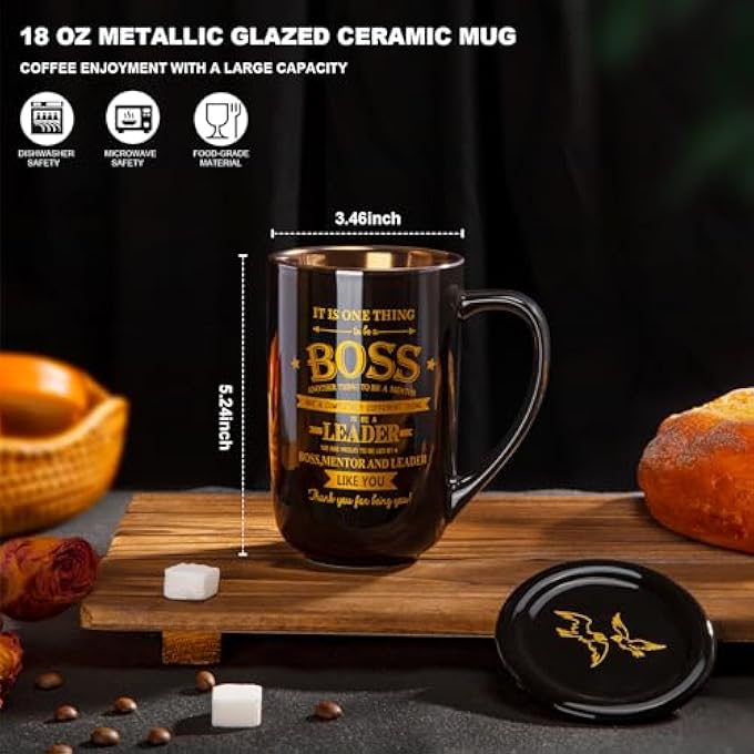ALBISS هدايا مضحكة لرئيسك في العمل، أفضل كوب فاخر لعيد الميلاد، شكرًا وتقديرًا، هدية بابا نويل السرية لقائد المدير، عيد ميلاد وداع، كوب قهوة كبير من السيراميك الأسود سعة 18 أونصة معبأ في صندوق - Image 3