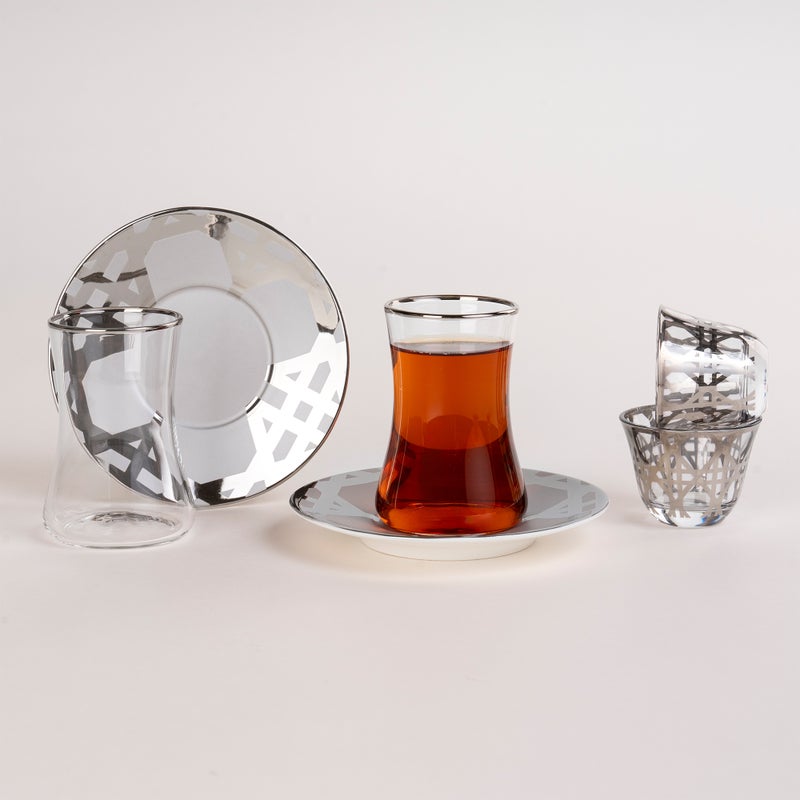 Dallaty grey porcelain and glass Tea and coffee cups set 18 pcs - Image 1