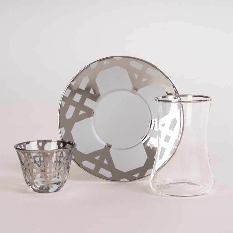 Dallaty grey porcelain and glass Tea and coffee cups set 18 pcs - Image 2
