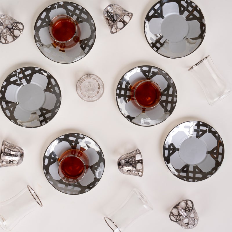 Dallaty grey porcelain and glass Tea and coffee cups set 18 pcs - Image 5