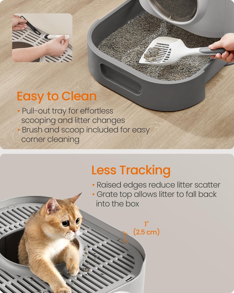 Feandrea Cat Litter Box with Lid, XL Enclosed Litter Box with Slide-Out Tray, Scoop, Brush, Anti-Tracking, for Cats of Different Sizes, Dove Gray and Slat Gray UPPT002B01 - Image 4
