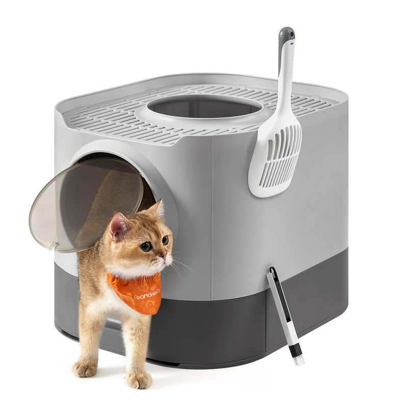 Feandrea Cat Litter Box with Lid, XL Enclosed Litter Box with Slide-Out Tray, Scoop, Brush, Anti-Tracking, for Cats of Different Sizes, Dove Gray and Slat Gray UPPT002B01 - Image 1