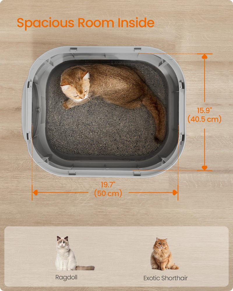 Feandrea Cat Litter Box with Lid, XL Enclosed Litter Box with Slide-Out Tray, Scoop, Brush, Anti-Tracking, for Cats of Different Sizes, Dove Gray and Slat Gray UPPT002B01 - Image 3