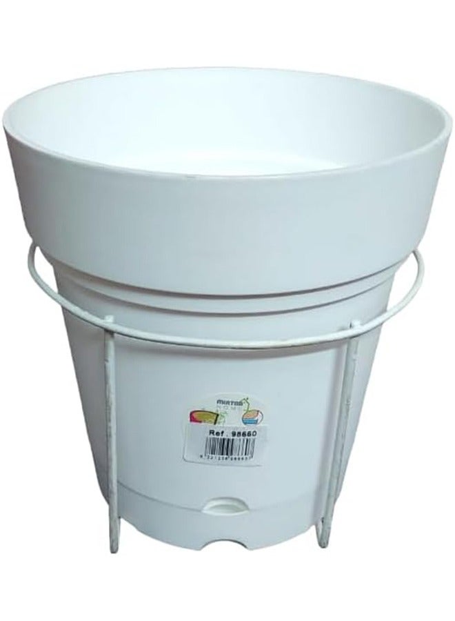 Round planter 22 cm diameter with metal stand for hanging on the balcony - made of polypropylene against the effect of sunlight - the metal stand is painted with white electrostatic paint (white) - Image 1
