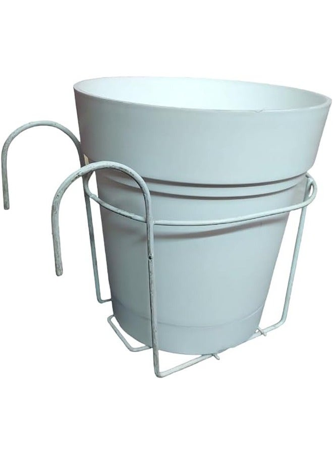 Round planter 22 cm diameter with metal stand for hanging on the balcony - made of polypropylene against the effect of sunlight - the metal stand is painted with white electrostatic paint (white) - Image 2