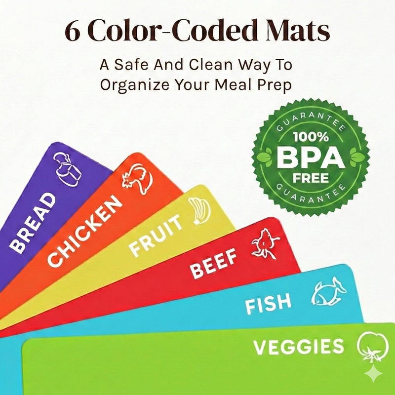 Cooler Kitchen Cutting Boards for Kitchen - Checkered Bamboo Cutting Board Set with 6 Color-Coded Flexible Chopping Mats, Easy Clean Wood and Dishwasher-Safe Plastic, Large 17x12, Knife-Friendly - Image 5