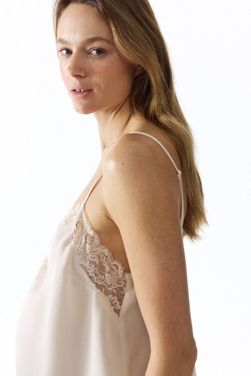MAMA Lace-trimmed strappy top