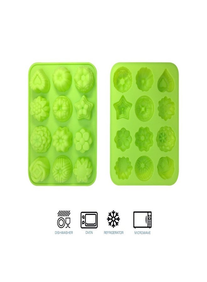 سورس تون مجموعة من 3 قوالب سيليكون على شكل زهور للخبز - غير لاصقة، 12 تجويفًا للكب كيك، والمافن، والشوكولاتة، والجيلي، والبودينغ، والحلوى - أزرق، أخضر، أحمر - Image 5