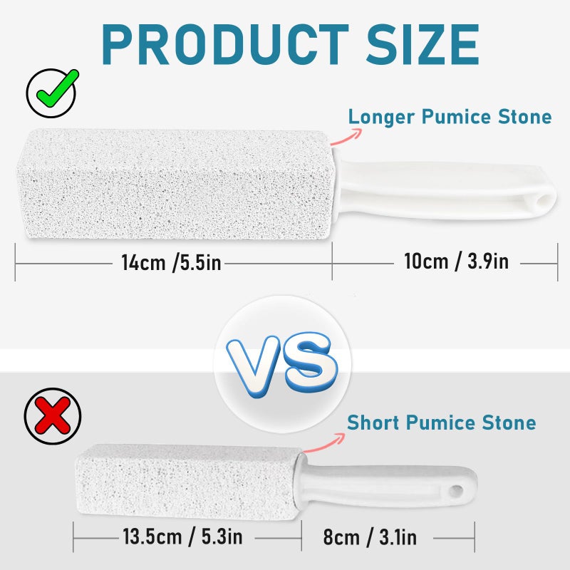 ddLUCK 2 Pack Pumice Cleaning Stone With Handle Toilet Bowl Cleaner Toilet Brush With Non-Slip Long Plastic Handle For Kitchen/Bath/Pool/Household Cleaning (White) - Image 3