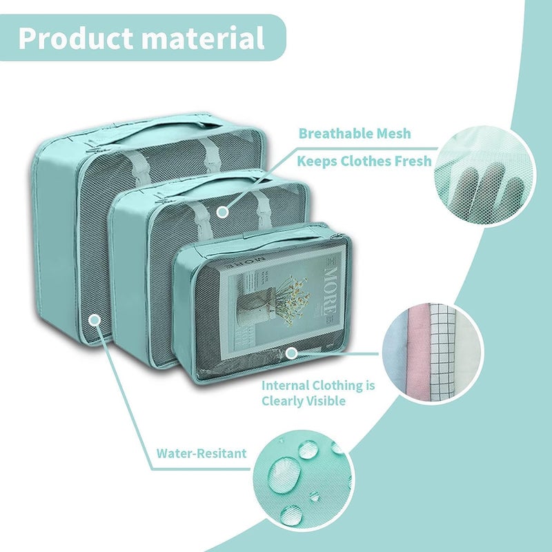 TS WITH TECHSUN 7 Pcs Travel Organizer Pouch Packing Cubes for Clothes Space Savers Bags Cosmetics/Underwear/Socks/Shoes Toiletry Bag Laundry Organiser (Nylon) (Skyblue) - Image 5