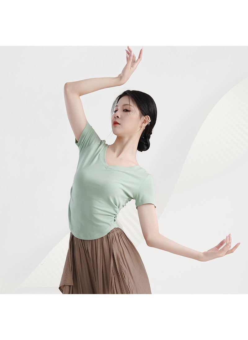 Generic Modern Dance Basic Leotard with Short Sleeves Y306D light green short-sleeved top
