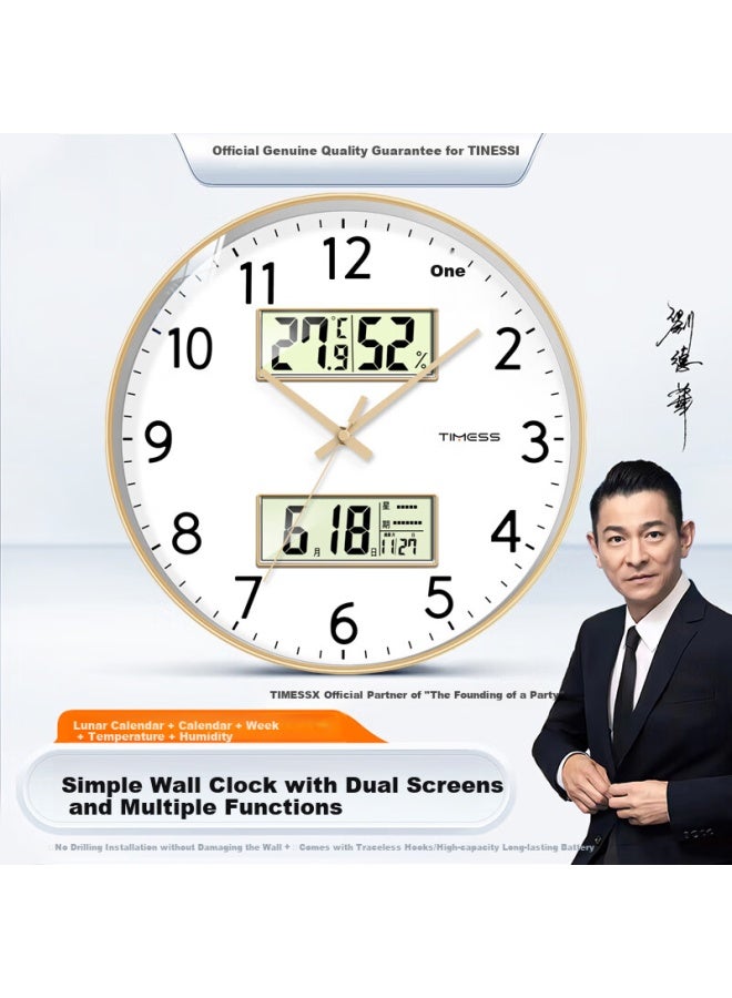 Timess Living Room Wall Clock Calendar Simple Quartz Clock Wall Clock Temperature And Humidity Household Clock 30Cm - Image 1