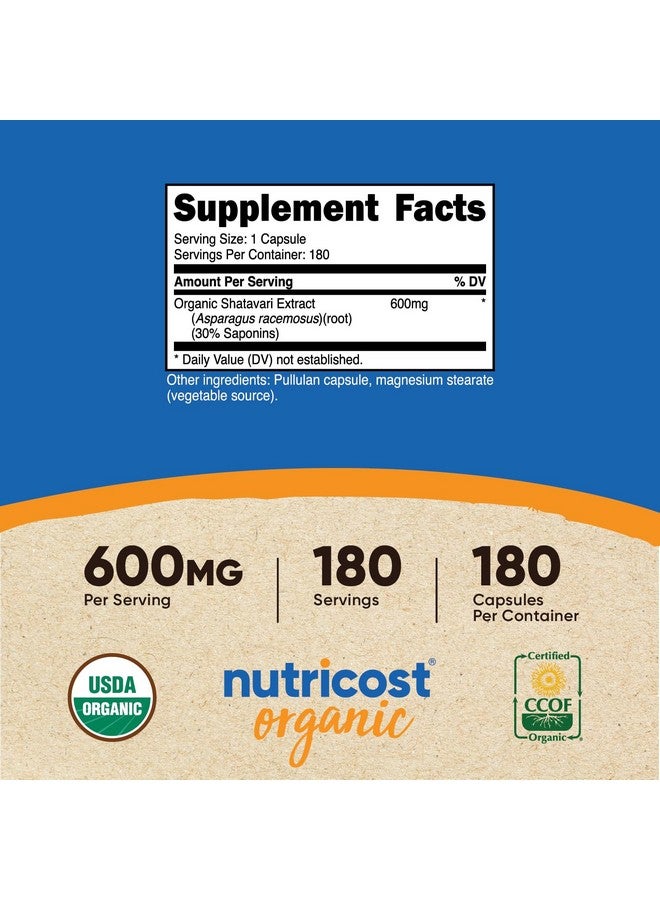 Nutricost Shatavari 600mg, 180 Capsules, 180 Servings - CCOF Certified Made with Organic Shatavari, Non-GMO, Gluten Free, Vegetarian Friendly - Image 2
