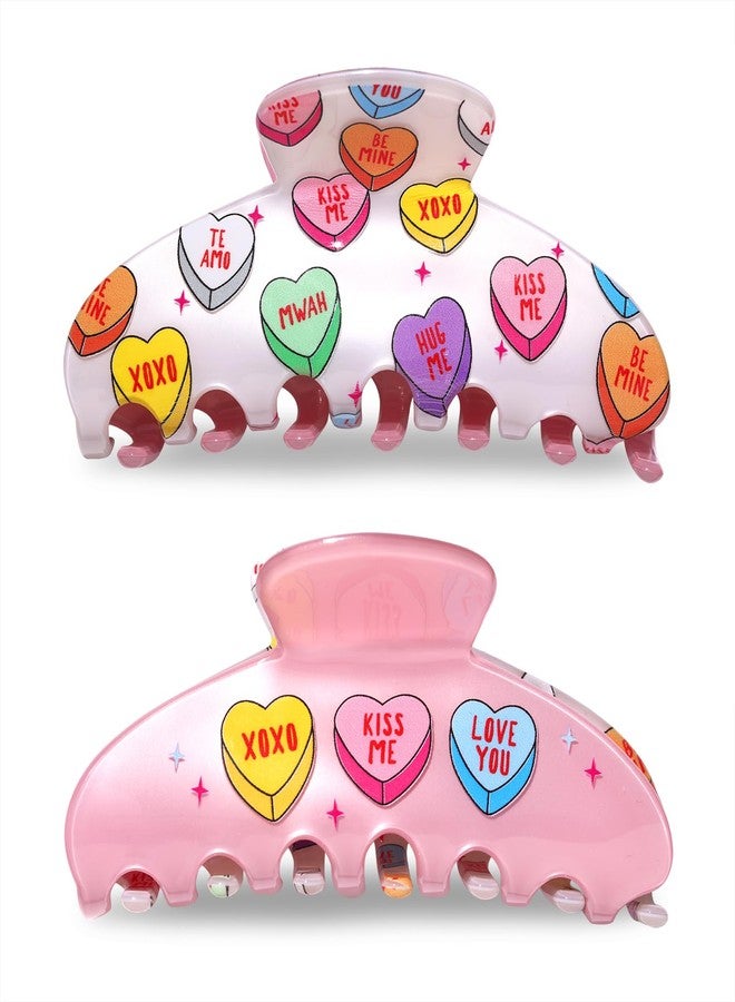 BVGA 2 Pcs Valentines Hair Claw Clips Large Pink Green Candy Heart Acetate Hair Claw Clips Hairgrips for Women Valentines Hair Accessories Headwear Gifts for Her - Image 1