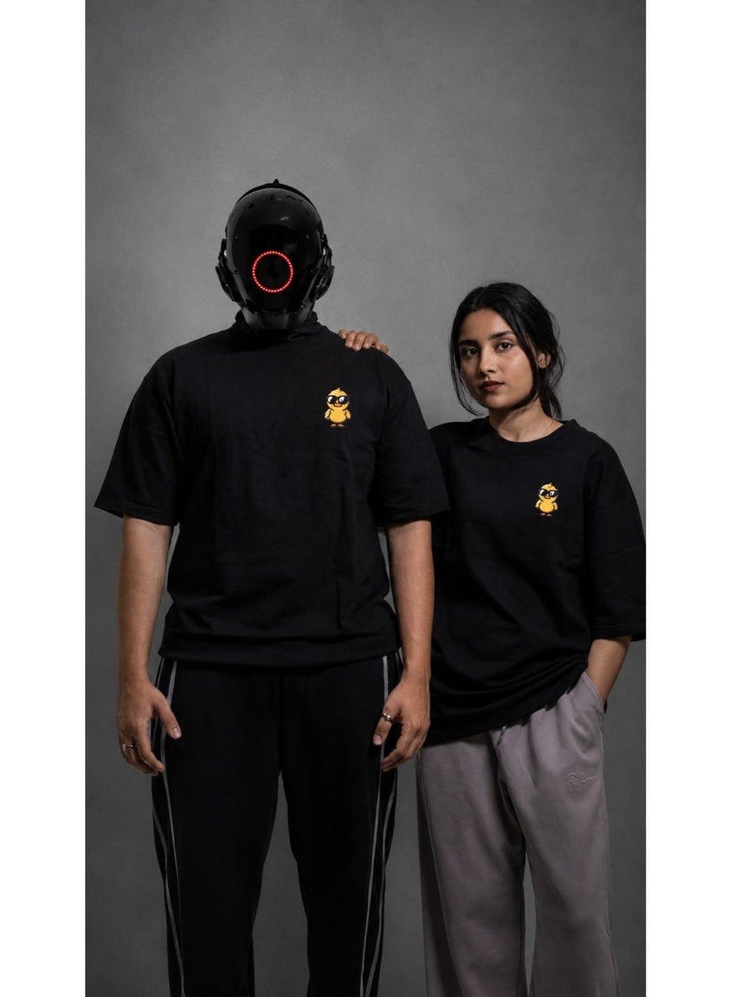 تي شيرت واسع (أوفرسايز) بطبعة بطة، أسود - Image 4