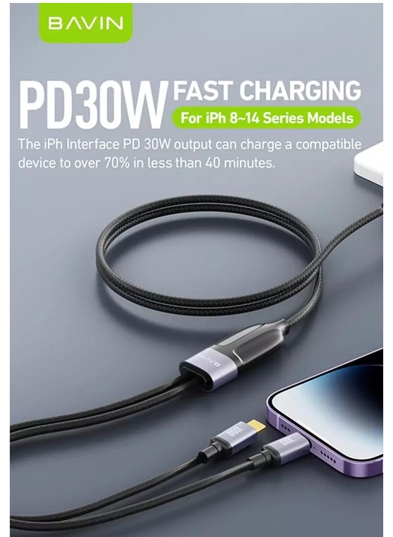 Bavin CB387 2-in-1 Fast Charging Data Cable with Nylon Braided Wire 100W Compatible with Type-C Devices and iPhone 1.2m - Image 4