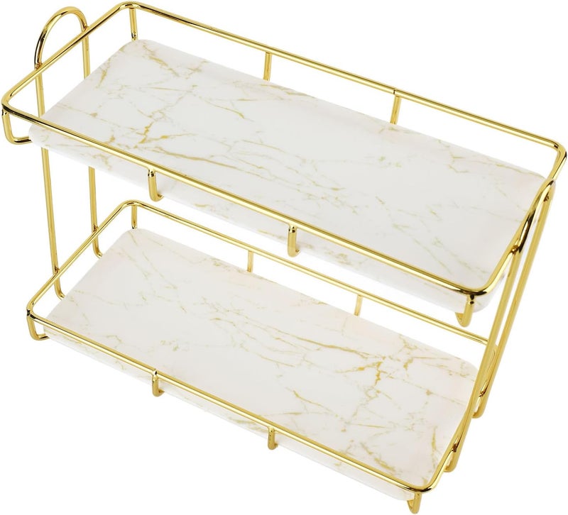 GLOGLOW Humanized Structure Bathroom Counter Organizer Bathroom Storage Rack, 2 Tier Makeup Shelf Anti Slip Counter Organizer, Humanized Structure for Makeup Cosmetics Shampoo Daily (S) - Image 3