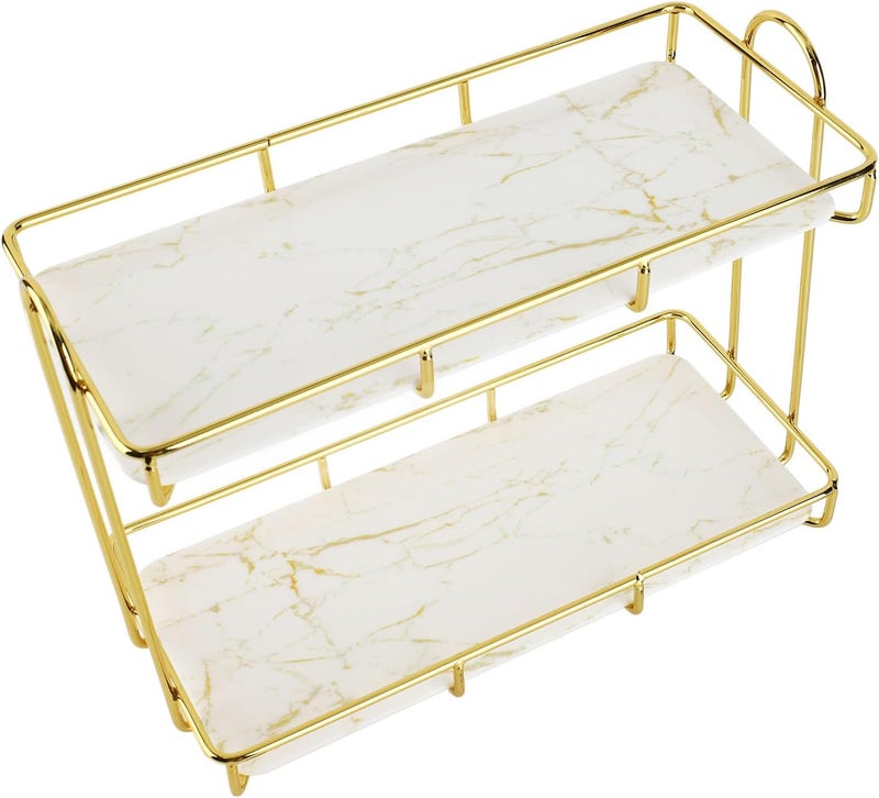 GLOGLOW Humanized Structure Bathroom Counter Organizer Bathroom Storage Rack, 2 Tier Makeup Shelf Anti Slip Counter Organizer, Humanized Structure for Makeup Cosmetics Shampoo Daily (S) - Image 1