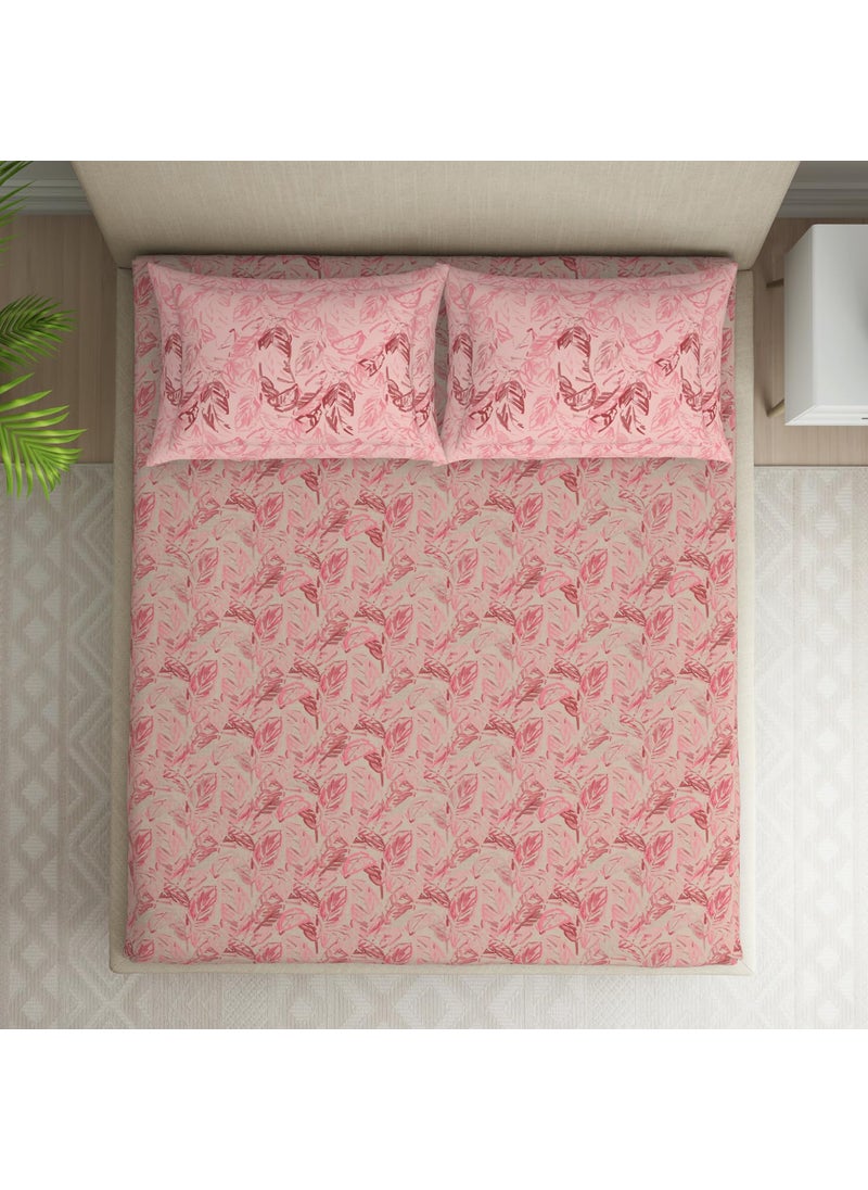 SPACES SPACES 100% Cotton Double Bedsheet with 2 Pillow Covers (Size 88 x 100 inch) | 132 TC Bed Sheet for Double Bed | Breathable Pure Cotton Queen Size Bedsheet | Tropica | Floral Light Pink  - Image 3