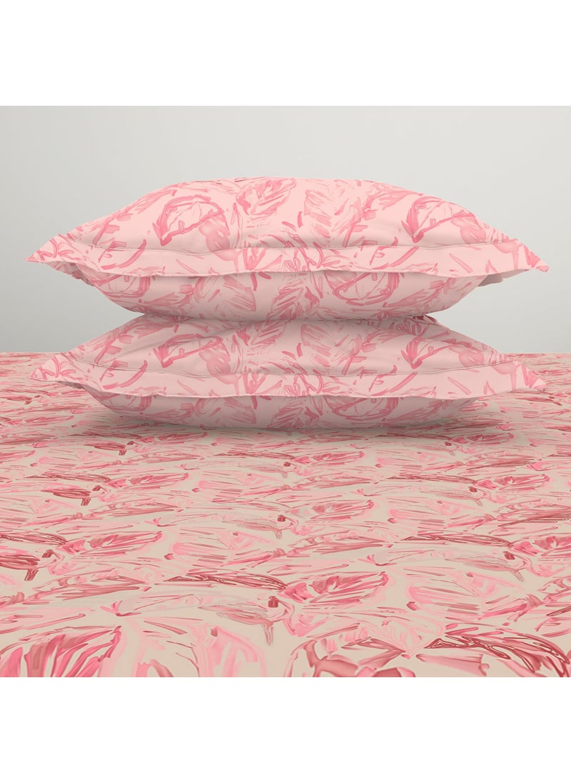 SPACES SPACES 100% Cotton Double Bedsheet with 2 Pillow Covers (Size 88 x 100 inch) | 132 TC Bed Sheet for Double Bed | Breathable Pure Cotton Queen Size Bedsheet | Tropica | Floral Light Pink  - Image 5