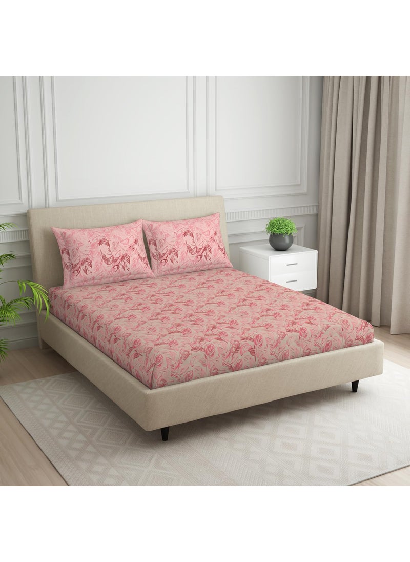 SPACES SPACES 100% Cotton Double Bedsheet with 2 Pillow Covers (Size 88 x 100 inch) | 132 TC Bed Sheet for Double Bed | Breathable Pure Cotton Queen Size Bedsheet | Tropica | Floral Light Pink  - Image 2