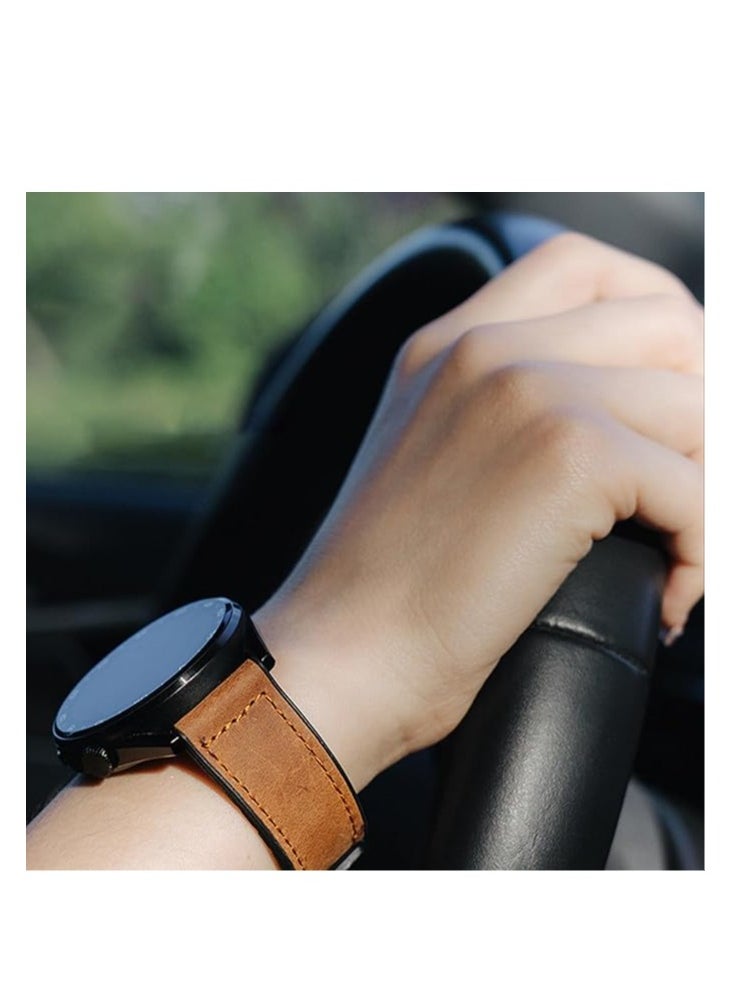ماركة غير محددة - 22mm Leather Watch Strap Compatible with Huawei GT4 46mm/GT3 46mm/GT3 Pro/Watch 3/GT2e/GT2 pro/GT2 42mm 46mm Replacement Strap Compatible with Samsung Galaxy Watch 3 45mm/Gear S3 - Image 1
