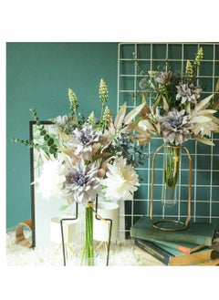 Excefore Fake Flowers Plants Silk Flower Arrangements Wedding Bouquets Decorations Plastic Floral Table Centerpieces for Home Kitchen Garden Party Décor (Purple White)  - Image 2